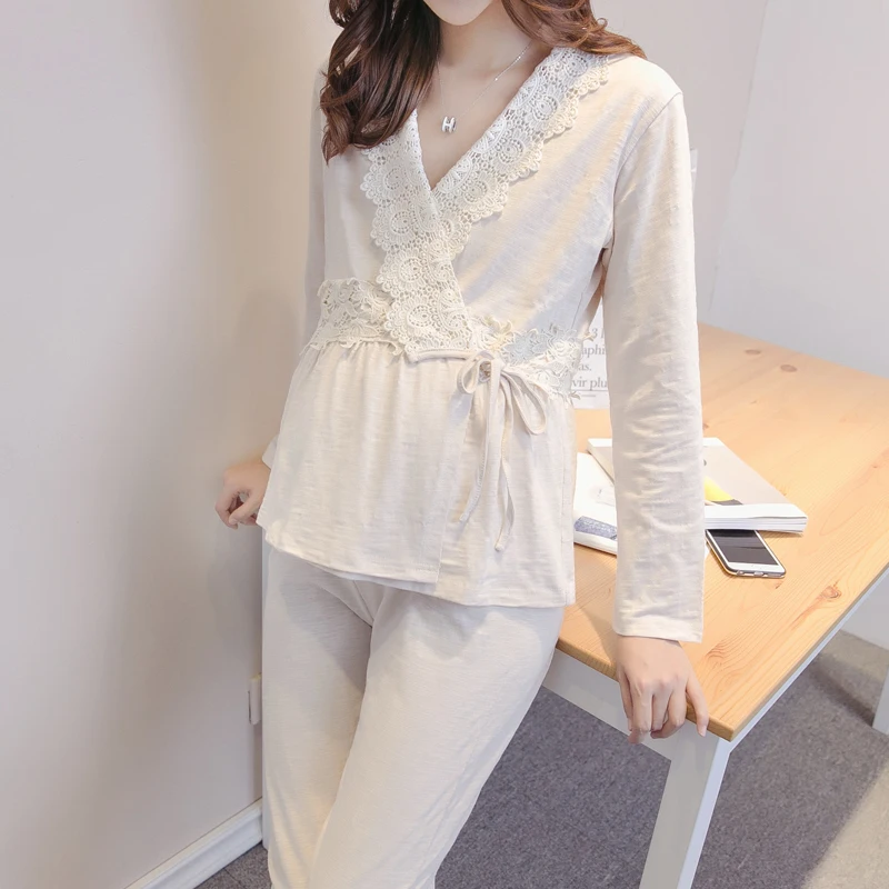 Nursing Nightgown Maternity Pajamas Pregnancy sleepwear Korean Cotton Kimono maternity wear Breastfeeding Clothes Homewear A204