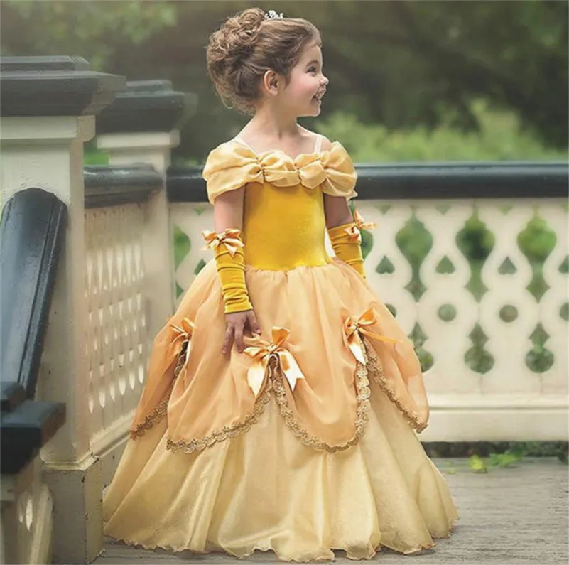 Нарядное платье розового и желтого цвета для девочек; Детские вечерние платья для костюмированной вечеринки; платье с героями мультфильмов; Детские костюмы принцессы; G033