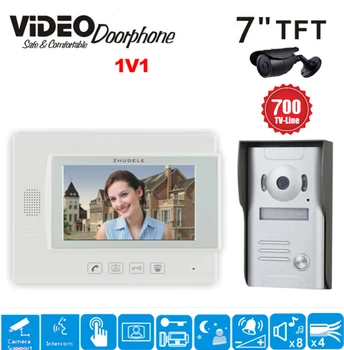 

ZHUDELE 7 Inch Display Wired Video Door Phone Touch button Doorbell Intercom Night Vision 1V1 700TVL HD Home House Security