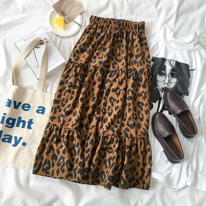 Женская леопардовая юбка 2019 Мори девочки осень весна Испания Стиль шикарный дизайн длинная леопардовая бюст юбка faldas mujer moda