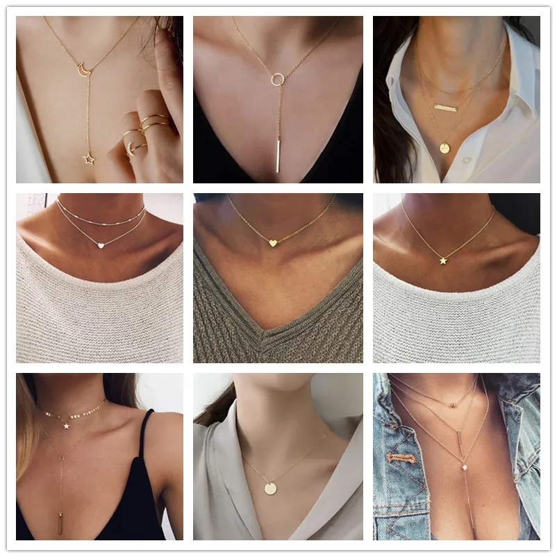 spesifikasi Hati Kecil Kalung untuk Wanita Rantai Pendek Bintang Jantung Liontin Kalung Hadiah Etnis Bohemian Kalung DROP Shipping A64