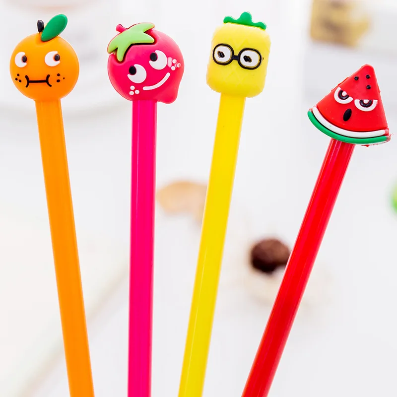 

cute 0.5mm black ink gel pen for school office kids writing pen supplies stationery fruit orange strawberry watermelon pineapple