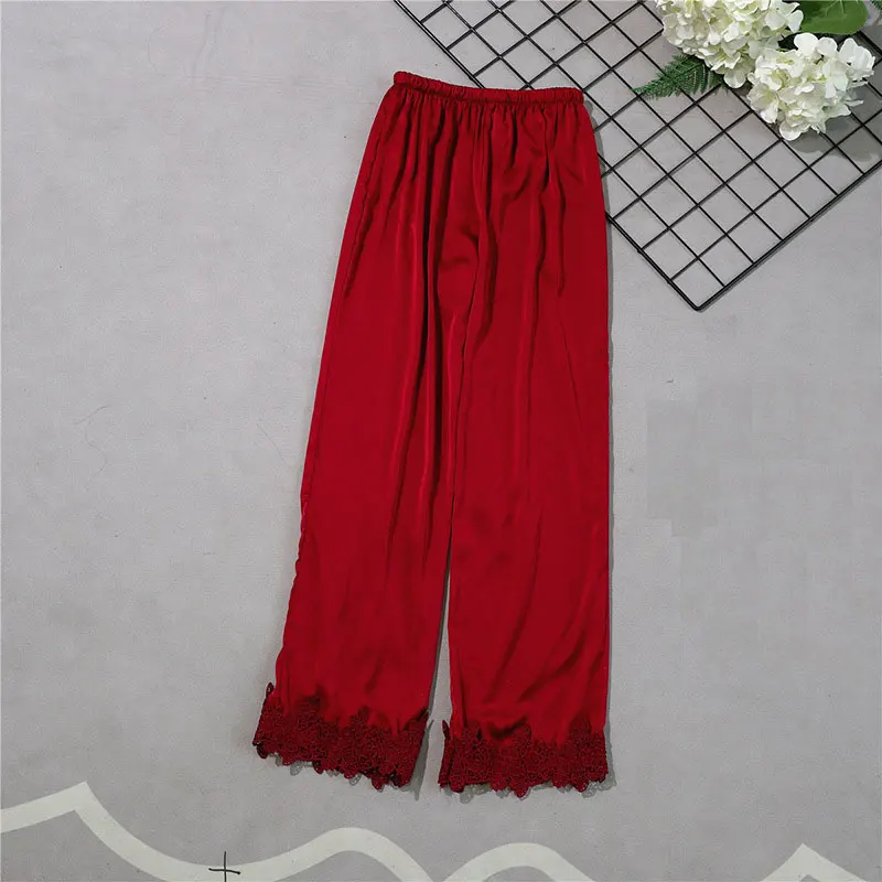 BZEL, женские пижамные штаны для сна, шелковые атласные пижамные штаны, женские пижамы, сексуальные женские штаны размера плюс, длинные штаны с эластичной резинкой на талии - Цвет: red