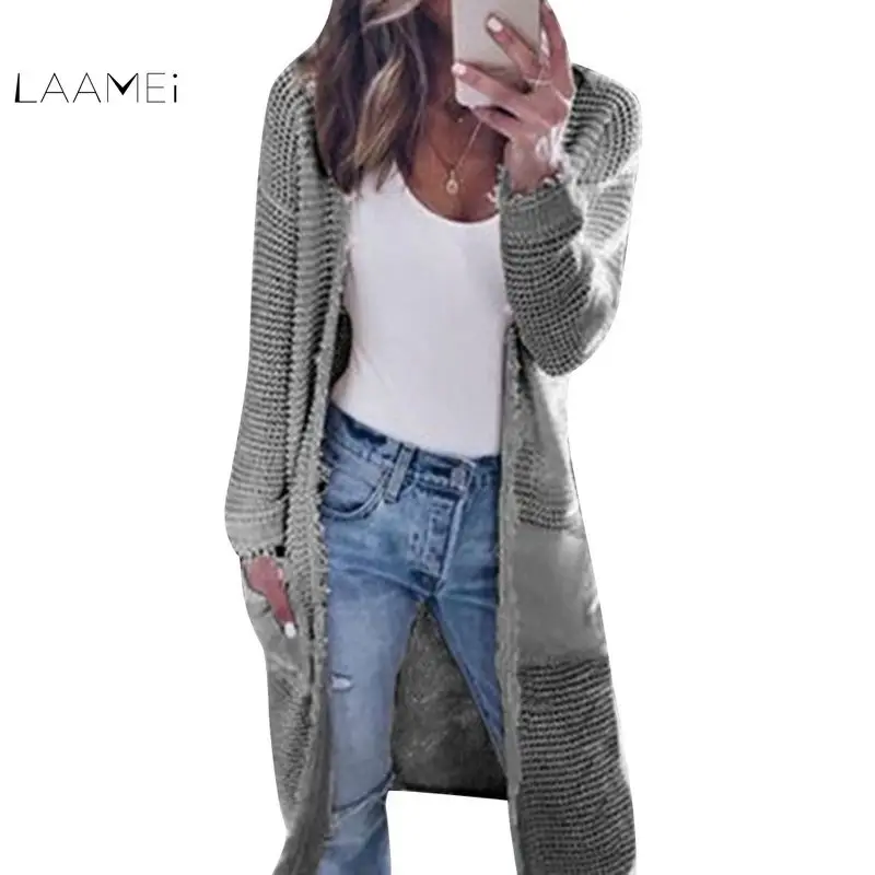 

Laamei Casual Knitted Sweater Coat Long Sweater Cardigan Pure Color Cardigan Coat Winter Clothes New Autumn Women Long Sleeve