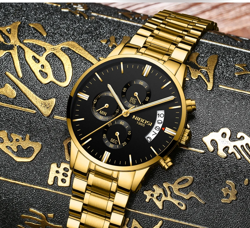 2019 nibosi ouro relógio de quartzo marca