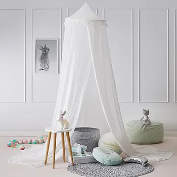 

240cm Kids Baby Room Bed Dome Curtain Canopy Chiffon Tassel Hung Mosquito Net Kids Room Decor