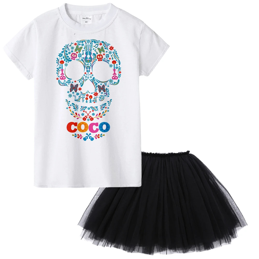 

1Y To 12Y Coco Pixar Girl Clothes Set Skull Miguel Hector Toddler Girls Summer Clothing Children Ensemble Fille Moda Infantil