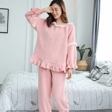 Осенняя и зимняя новая стильная Фланелевая пижама, комплект, женские пижамы с длинными рукавами, костюмы, коралловые бархатные пижамы, домашняя одежда
