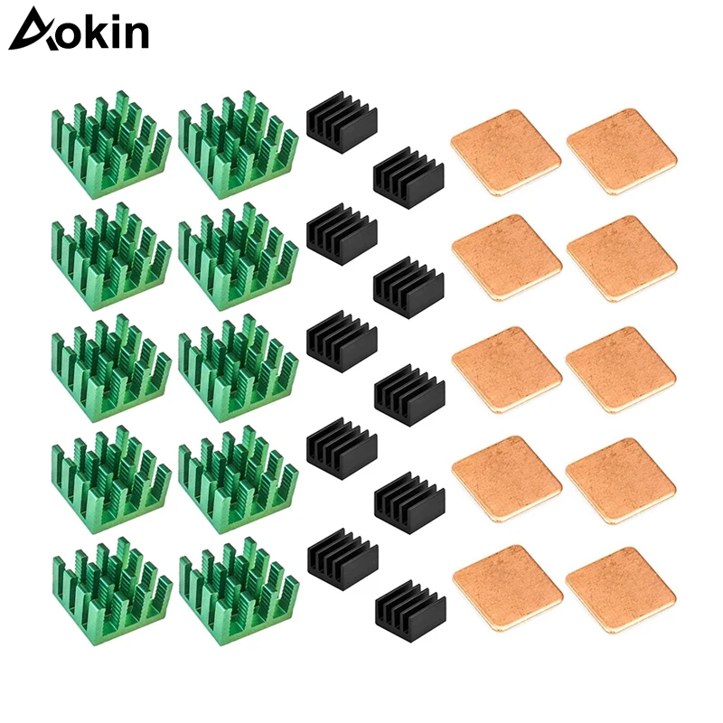 

Aokin Heatsink Kit Aluminum Copper 3M 8810 Thermal Conductive Adhesive Tape Cooling Cooler For Raspberry Pi 3/2 Model B B+