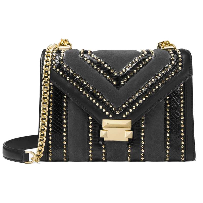 

Ladies PU Leather Rivet Chains Diamond Lattice Handbag Women Handbags Fashion Shoulder Bag