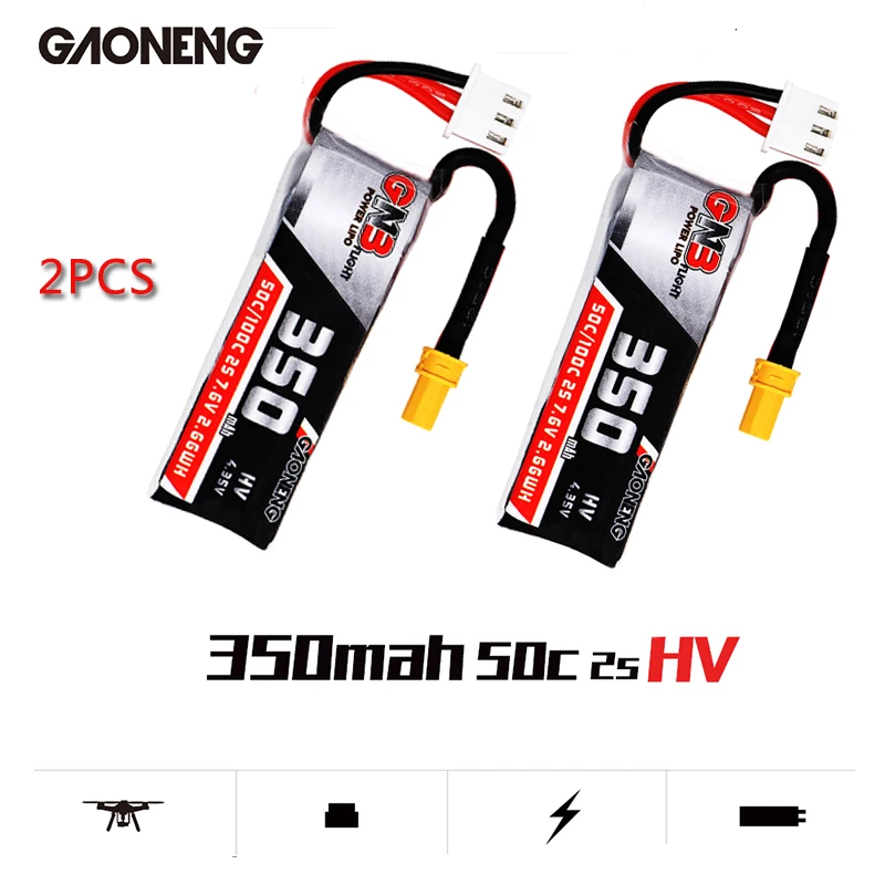 Ceny Gaoneng GNB 350mAh 2S 7.6V HV 4.35V 50C 100C bateria lipo XT30 wtyczka do Beta75X RC Drone FPV Racing