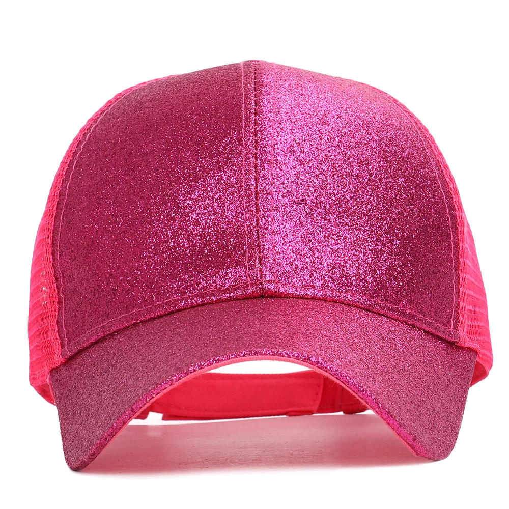 Women Mesh Baseball Cap Summer Hat Ponytail Glitter Colorful Adjustable Breathable Outdoor Accessory (35)