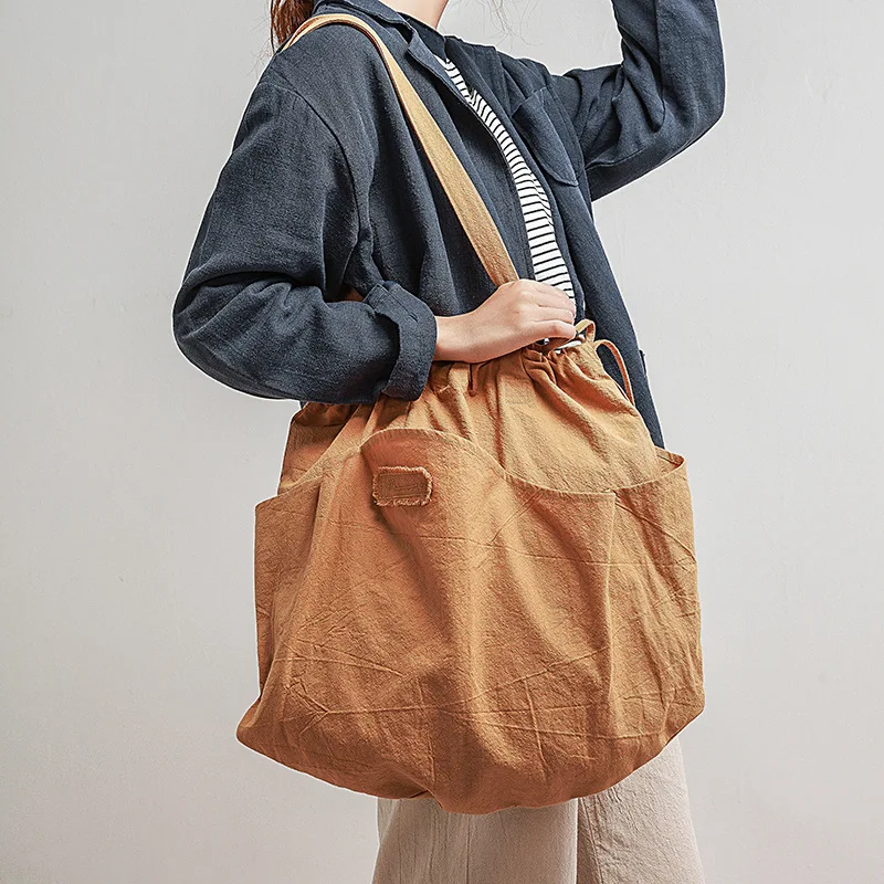 

Cotton Fabric high Capacity Women Tote bag Ladies Casual Shoulder Bag Foldable Reusable Shopping summer Beach Bag handbag