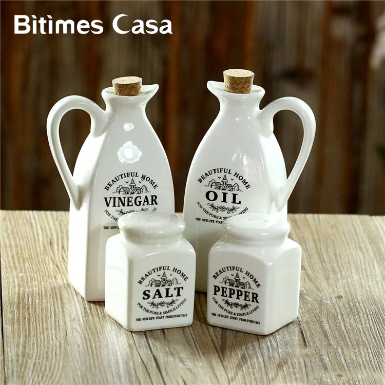 

4PCS Porcelain Ceramic Vinegar Oil Dispenser Pepper Salt Grinder Mill Kitchen Dinner Casters Cruet Porcelain Kitchenware