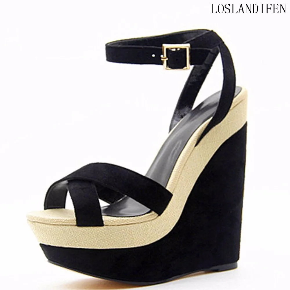 

2018 New Design Womens Handmade Wadge Heel Sandals Crosscriss Straps Toe Deco Buckle Ankle Strap Summer Fashion Shoes X1821