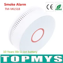 50PCS/LOT Indoor Smoke alarm TM-VKL518 10 Years Lifetime lithium-ion battery Smoke detector LED flashes red buzzer alarm wholesa