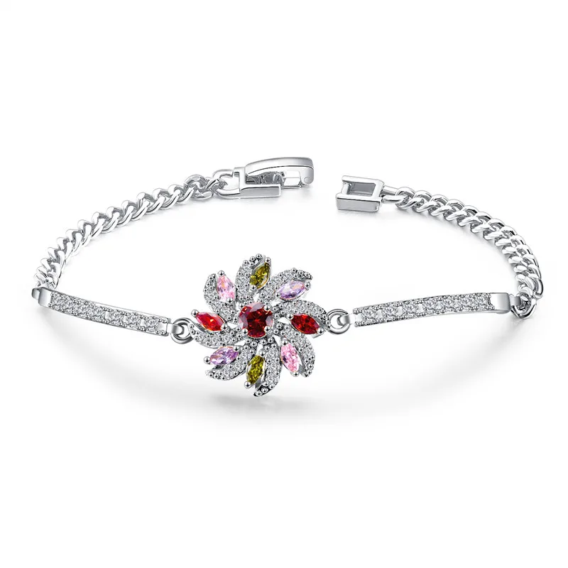 

Luxury Brand Flower Bracelet Gold Silver Color Cuff Bracelets Bangles Copper CZ Crystal Charm Bracelet for Women Girls Jewelry