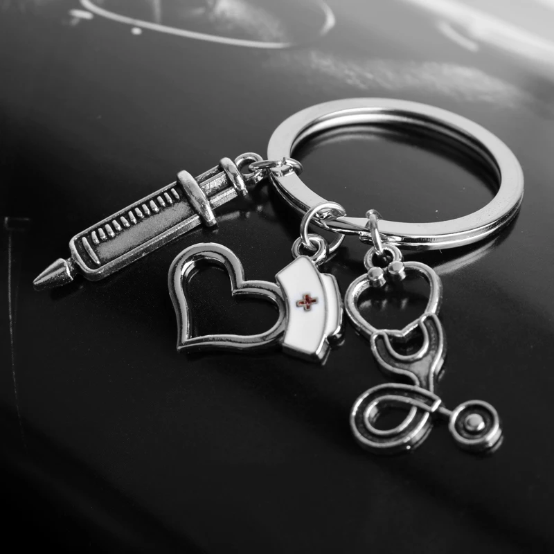 Dongsheng DE Doctor herramientas médicas estetoscopio jeringa colgantes llave cadenas enfermera estudiantes de medicina regalos llaveros