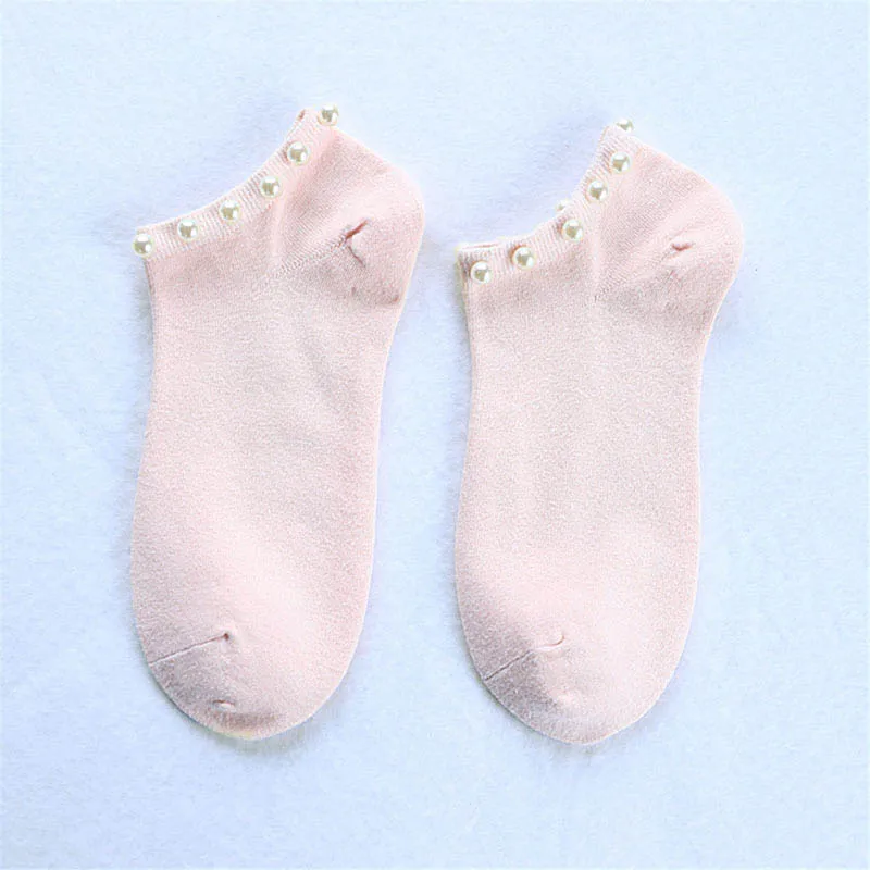 Стиль, повседневные короткие носки для девушек, Носки ярких цветов с бусинами, чулочно-носочные изделия, горячая Распродажа, Женская хлопковая Милая блестящая жемчужина, носки - Цвет: pink 1 pairs