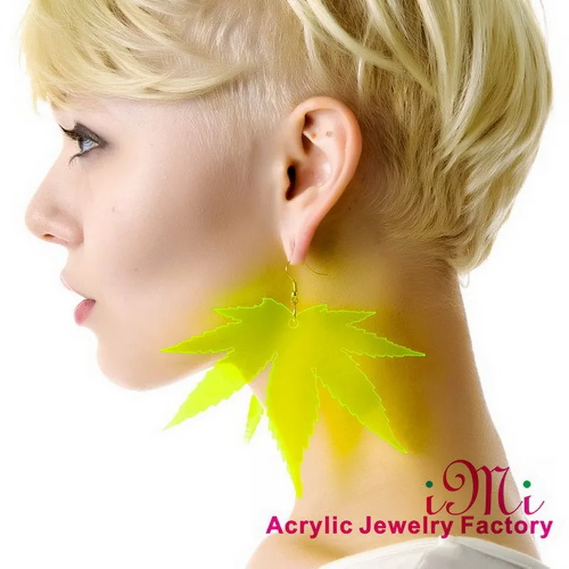 

Fashion Accessories Plastic Acrylic Laser Cut Big Leaf Leaves Earrings Kitsch Women Earrings Yellow Quirky Jewelry