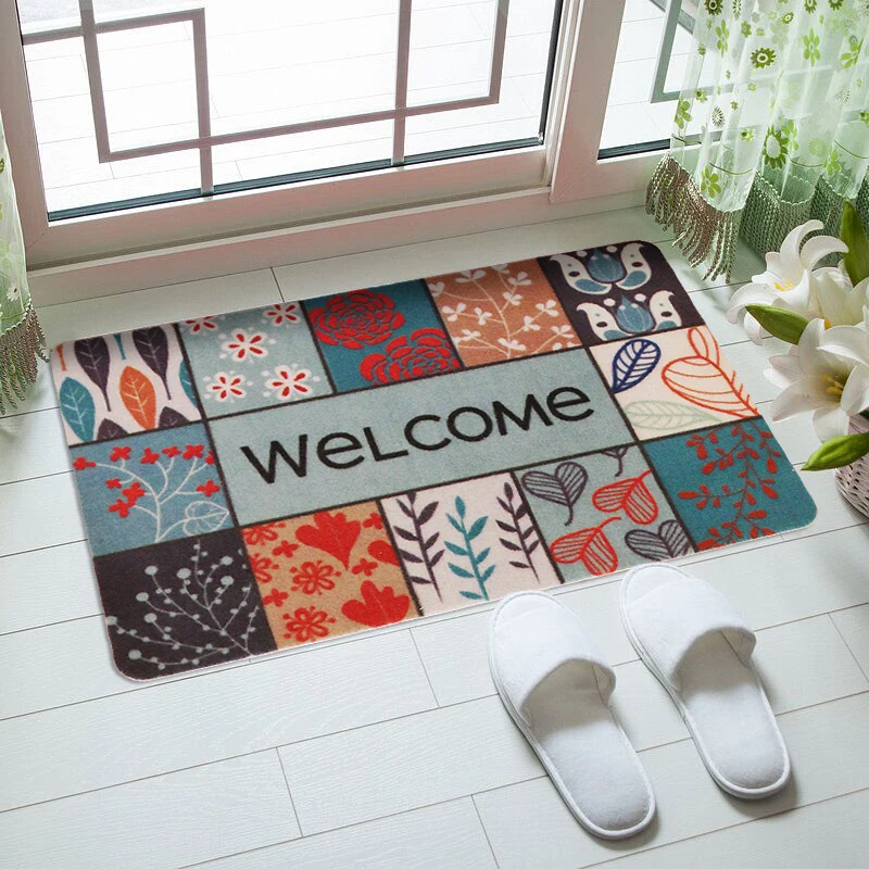 Bedroom/entranceway/kitchen/outdoor polyester flowered mat slip
