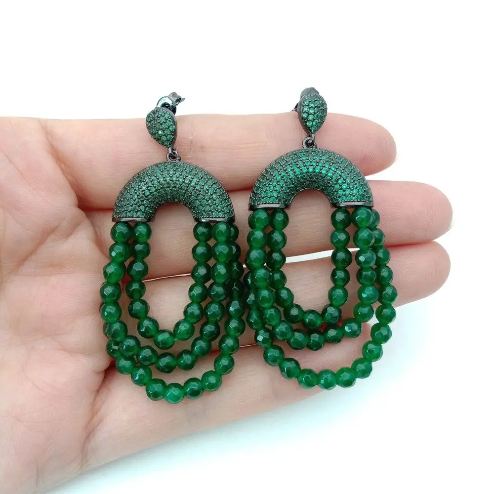 

Green Stone CZ Pave Post Earrings