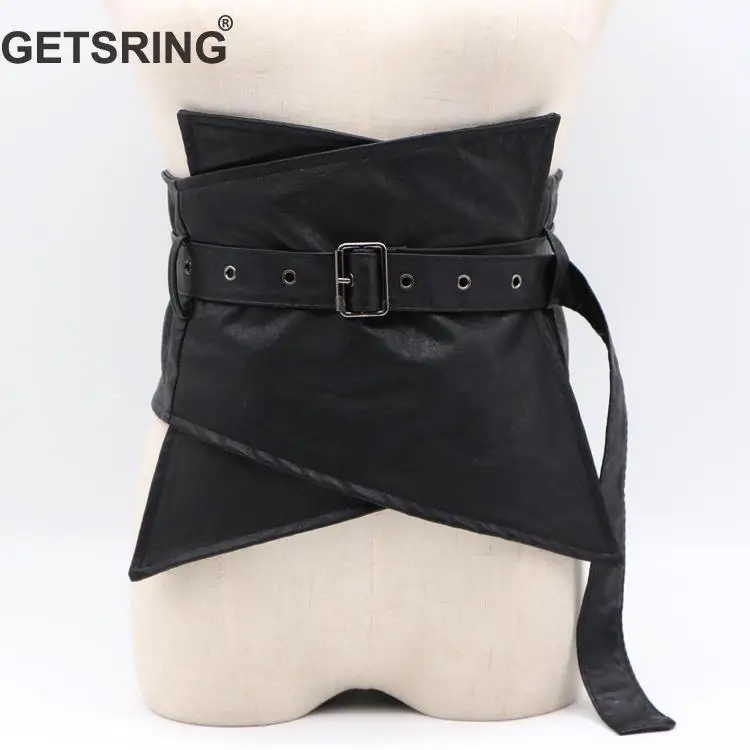 

GETSRING Women Cummerbund PU Leather Wide Black Stretch Belt Irregular Bandages Lady Waist Corset All Match Woman Belts New 2018