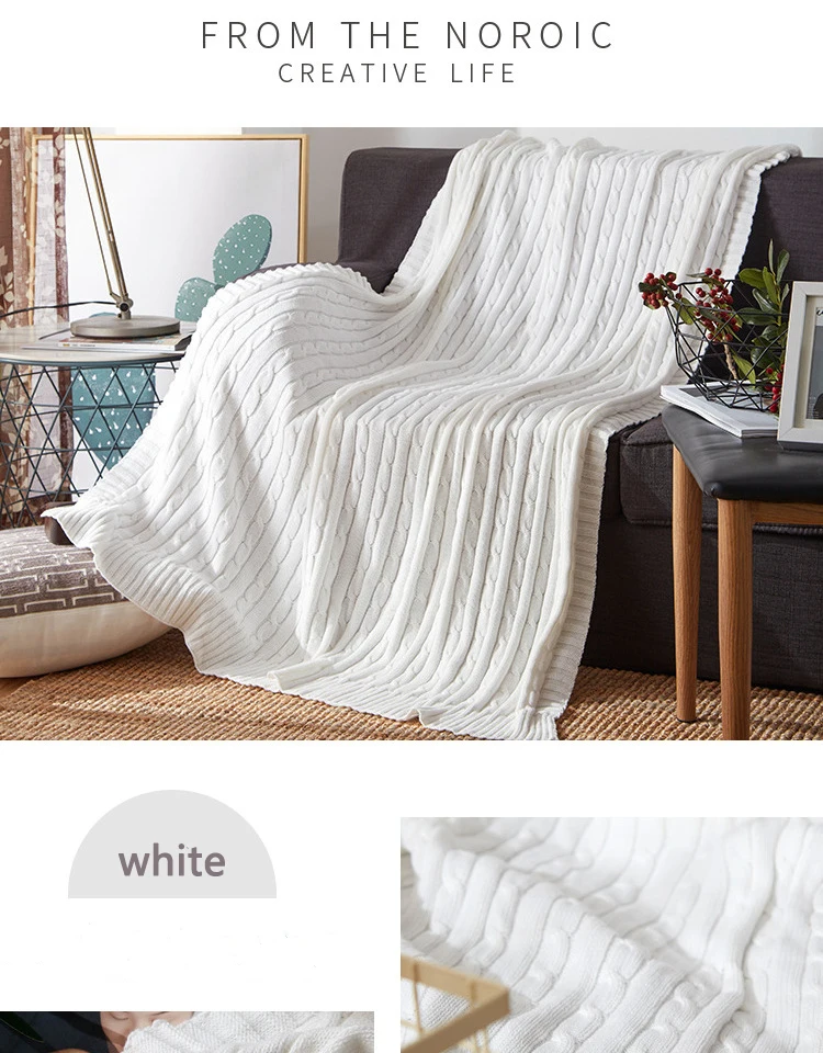 mylb cotton high quality handmade soft knit blanket bed blanket beige, red,brown,blue white, gray, pink knit sofa blanket