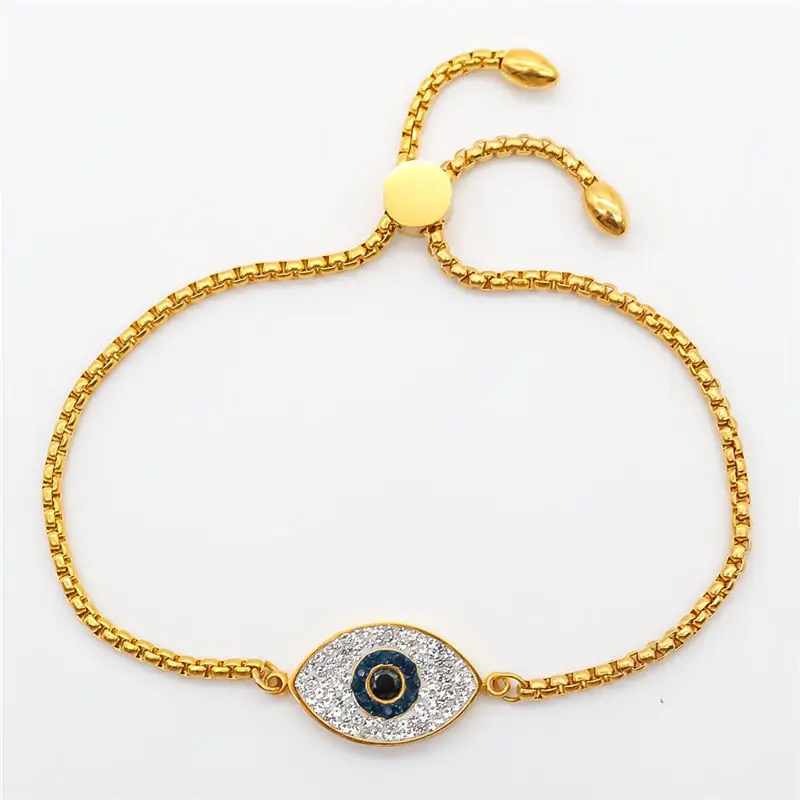 Trendy Stainless Steel Adjustable Slider/ Slide Bolo Bracelets Gold Eye Clear Cubic Zirconia Bracelet Jewelry 28.8cm Long 1 PC | Украшения