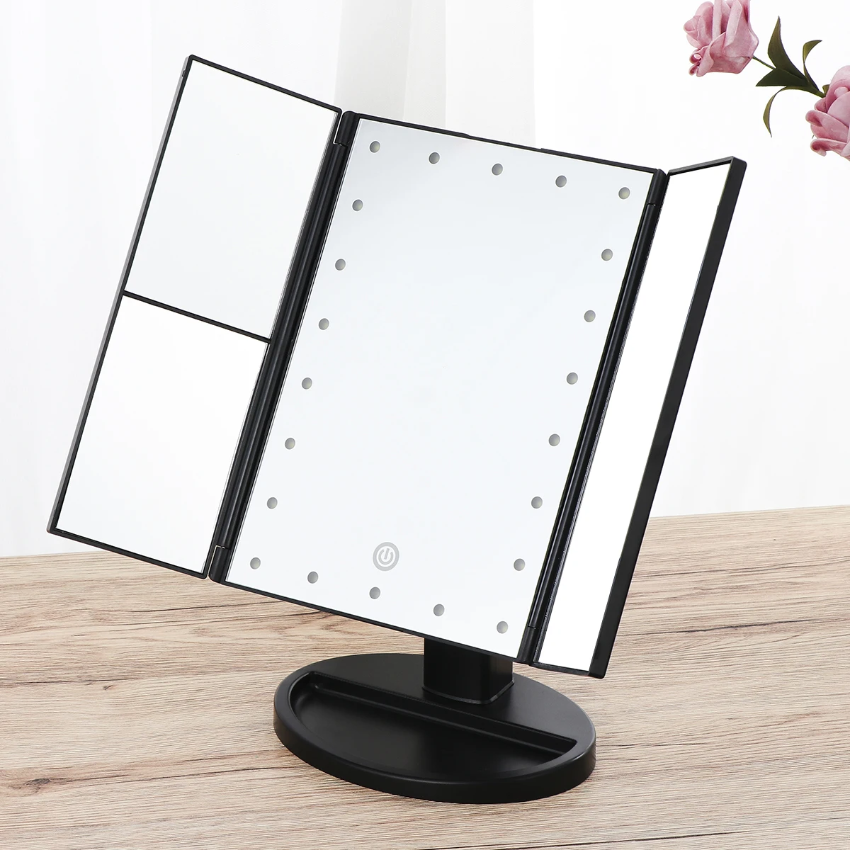 LED Vanity Makeup Mirror Trifold 21LEDs Lighted with Touch Screen