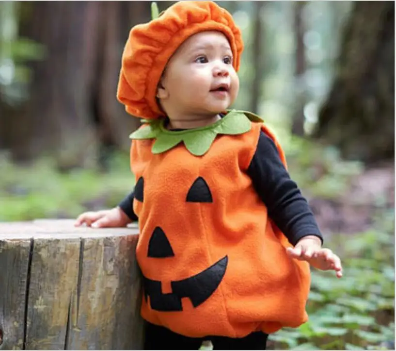 Baby Kid Pumpkin Suit Microfiber Girls Boys for Bebes Cosplay Halloween