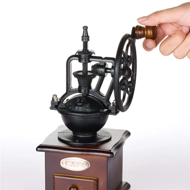 Wooden Antique Coffee Grinder Mill for Coffee Beans Retro Ferris Wheel Hand Crank Coffee Grinder with Ceramic Core and Fineness Adjustment Pepper Spices Ideashop Manual Coffee Grinder Grain