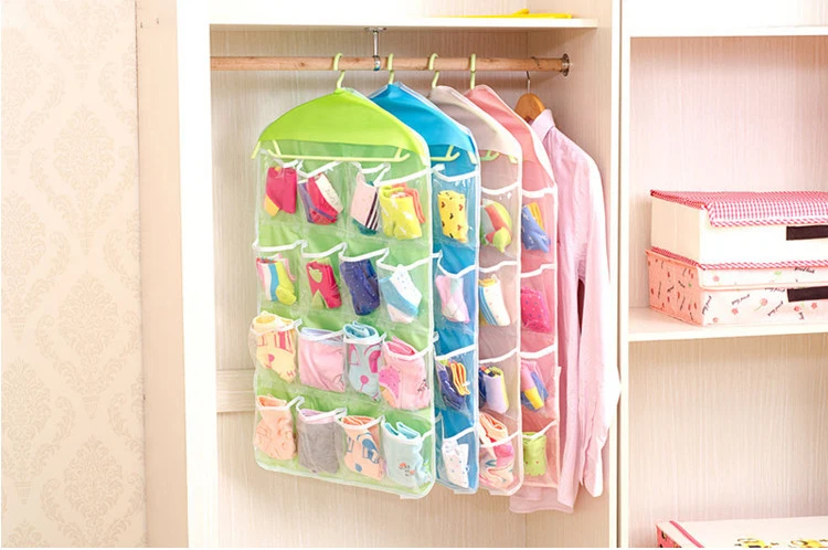 2017 new 16 Pockets Clear Hanging Bag Socks Bra Underwear Rack Hanger Storage Organizer closet clothes organizing bags (9)