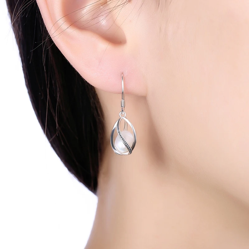 Fashion Cage Earrings For Women,cute Real 925 Sterling Silver Natural Freshwater Black Pearl Earring Girls Birthday Gift