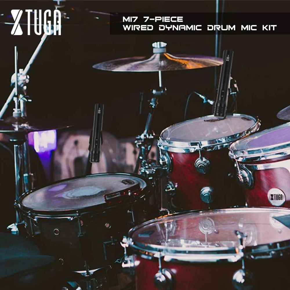 XTUGA NEWMI7 7-Piece Проводной динамический барабан микрофон комплект(весь металл)-удар бас, Том/Snare& тарелки микрофон набор для барабанов, вокал