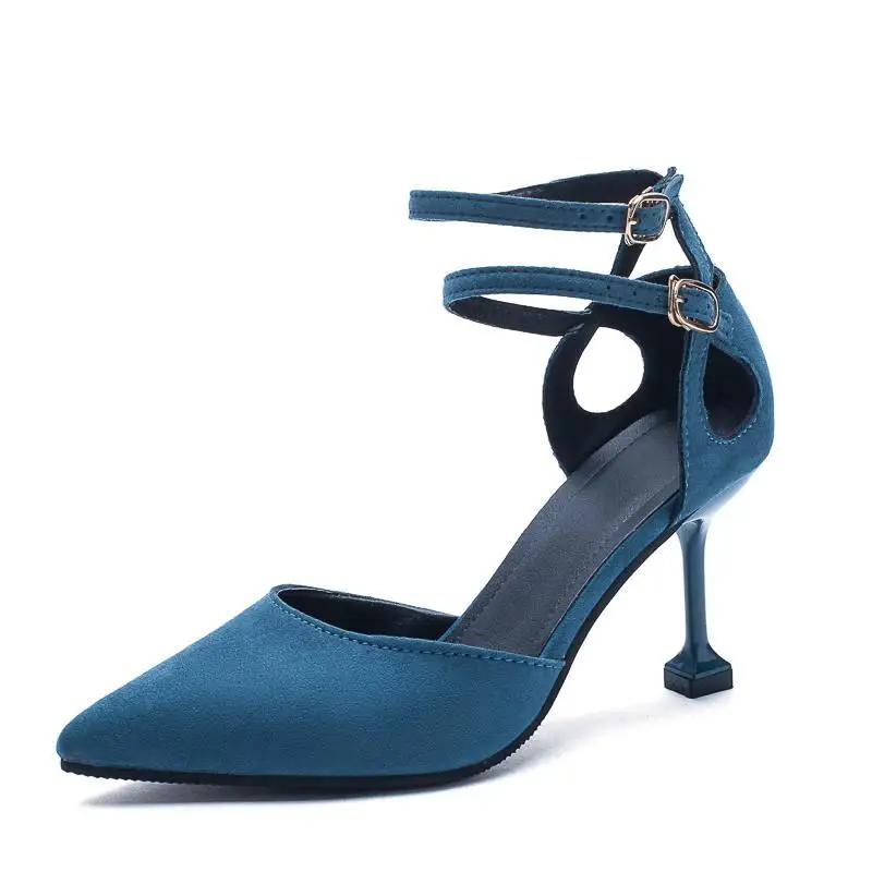 Новинка; женские туфли на высоком каблуке; пикантные туфли на шпильке с острым носком и перекрестными ремешками; черные женские свадебные туфли для невесты; дизайнерские женские туфли-лодочки; синие туфли на каблуке - Цвет: Blue 8CM