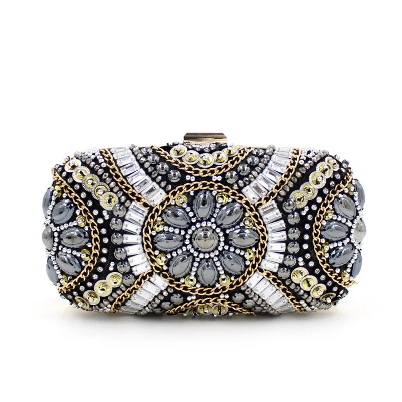 

Ladies Dinner Hand Bag 2017 New Factory Sale Evening Banquet Clutch Bags Handmade Luxury Crystal Beading Chain Purse XA372H