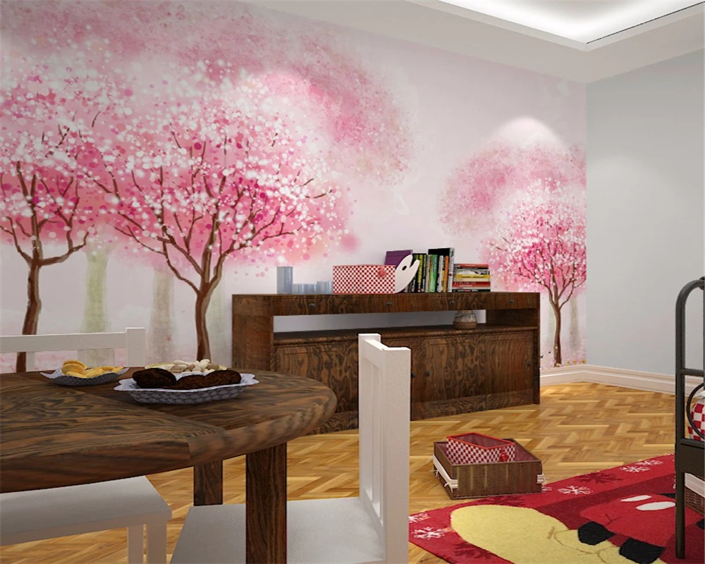 Beibehang пользовательские обои детская комната девушка комната розовое дерево обои спальня прикроватная Фреска мультфильм Дерево 3d Обои фреска