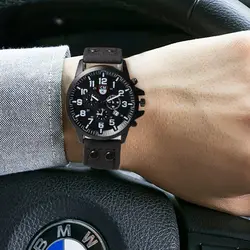 Мужские часы в стиле милитари кожаный ремешок, Календарь бизнес-бренд Роскошные Кварцевые наручные часы студенческие спортивные часы
