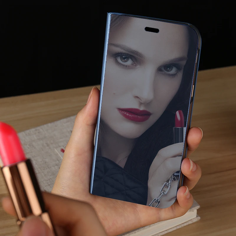 Зеркальный флип чехол с подставкой для Xiaomi Mix 2 5C A1 Redmi 7 Pro Note 4X Note4 5 6 3 5a Plus