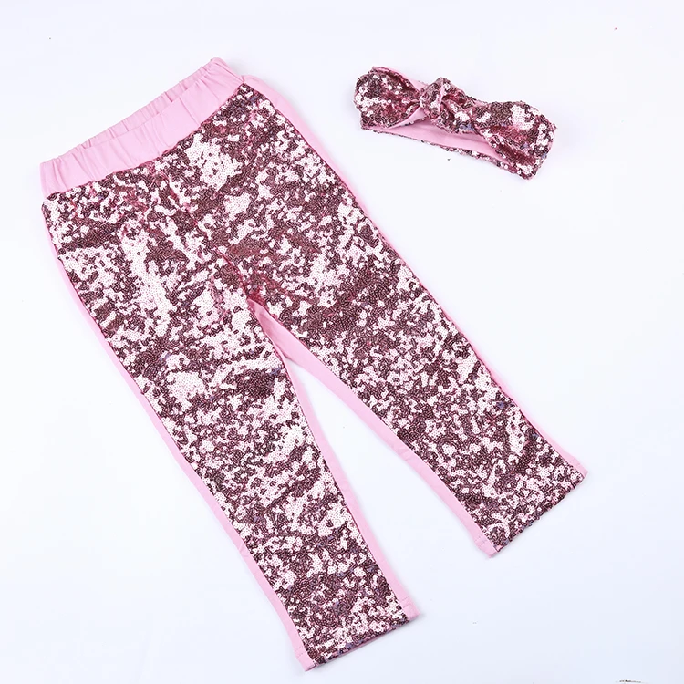 Gold Baby Girl sequin Pants matching headband,Gold Sparkle Leggings
