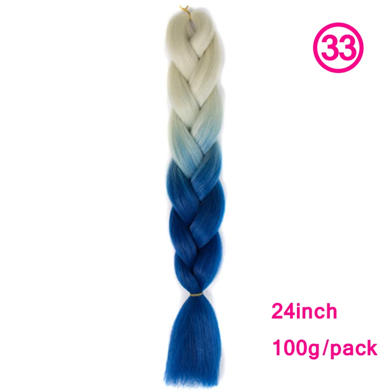 Высокая температура волокна Джамбо косы синтетические плетеные волосы для наращивания 100 г 24 дюйма блонд крючком накладные волосы для женщин - Цвет: T1B/33/27
