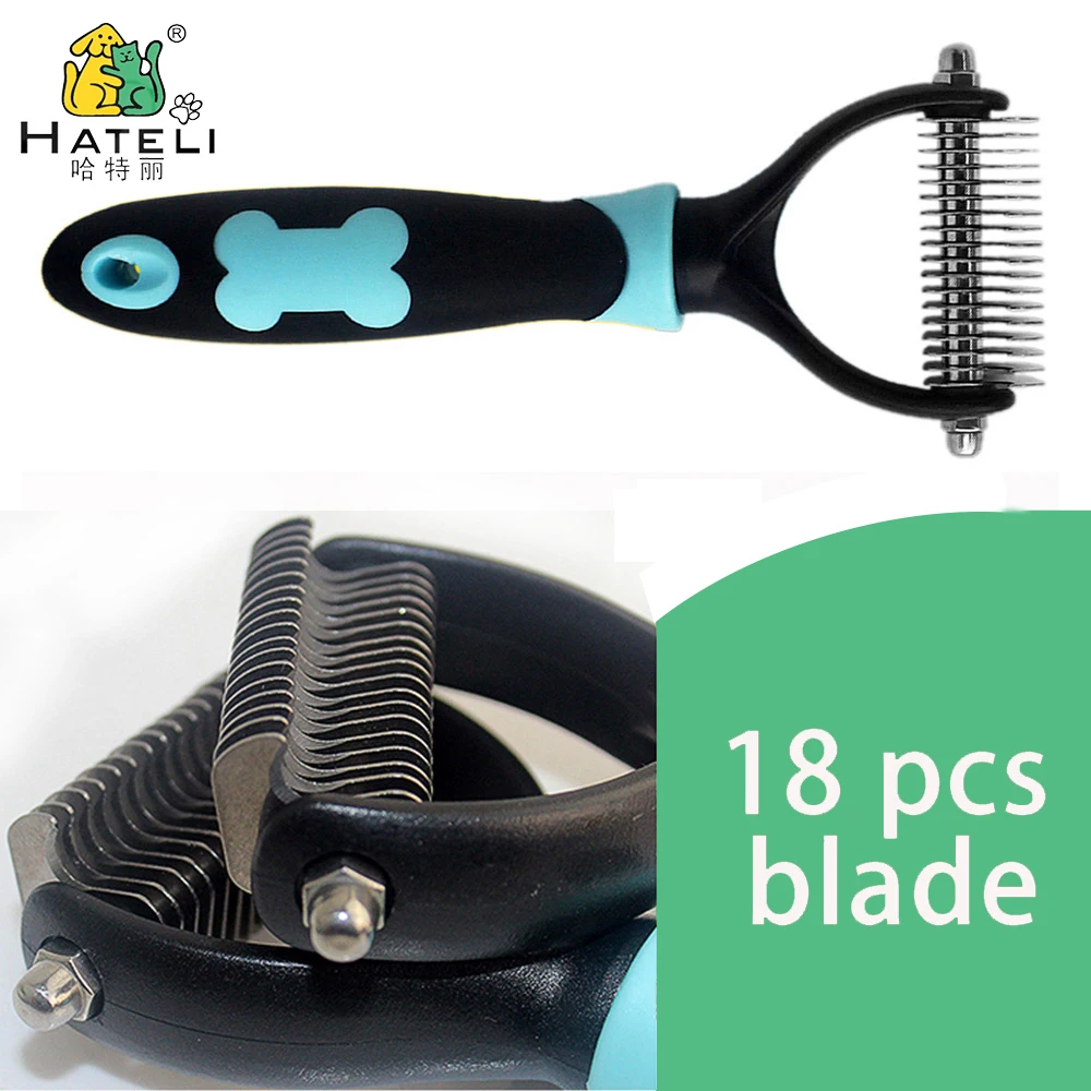 

Hateli Pet Open Knot Rake Dog Blade Dematting Comb Pets Grooming Trimmer Brush Dogs Deshedding Combs Cat Stainless Steel Brushes