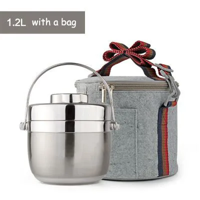 silver 1.2l with bag Японский, из нержавеющей стали Портативный Ланч-бокс герметичные Термальность изоляции бенто ланч бокс с сумки Коробки для обедов для студенческим пакетом Office работника - Цвет: silver 1.2l with bag