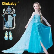 Платье Эльзы для девочек; нарядное платье Эльзы с длинными рукавами для маленьких девочек; праздничное платье принцессы Эльзы на день рождения для маленьких девочек