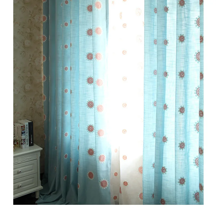 

The new cotton embroidered towel embroidery sunflowers pastoral Korean style living room balcony curtains