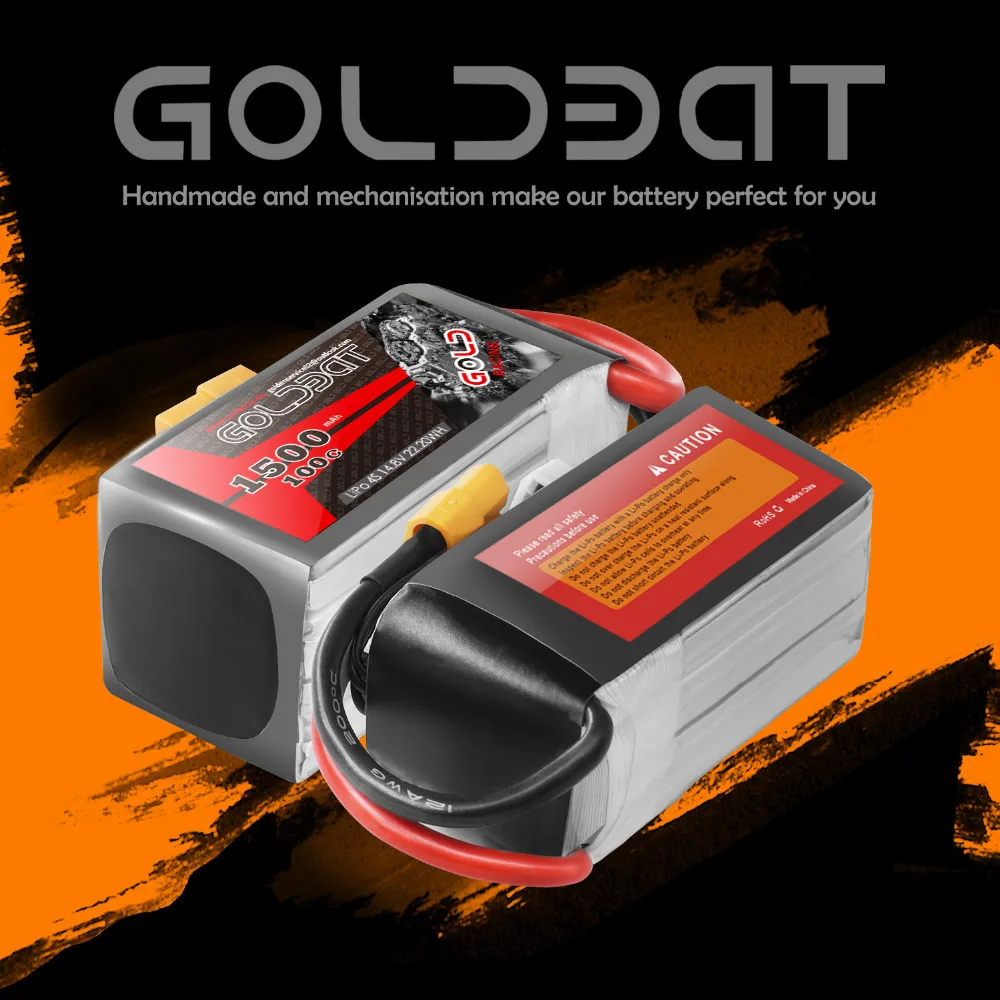 GOLDBAT 2x Batteria Lipo 1500mAh 14.8V 4S 100C – Connessione XT60, Per Drone, Elicottero, Barca RC, FPV