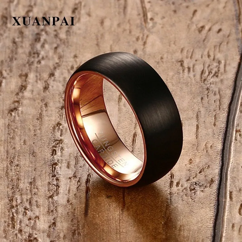 

XUANPAI Engagement Band Tungsten Jewelry Ring Rose Gold Color Inner High Polish Matte Surface 8mm Tungsten Steel Alliance