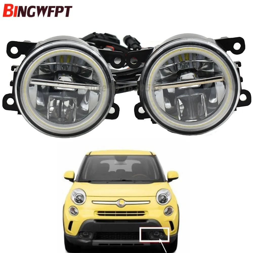 2x на передний бампер для автомобильного стайлинга противотуманный светильник с ангельским глазом для Fiat Punto Evo Sedici 500L Panda супер яркий светодиодный противотуманный фонарь 90 мм круглый