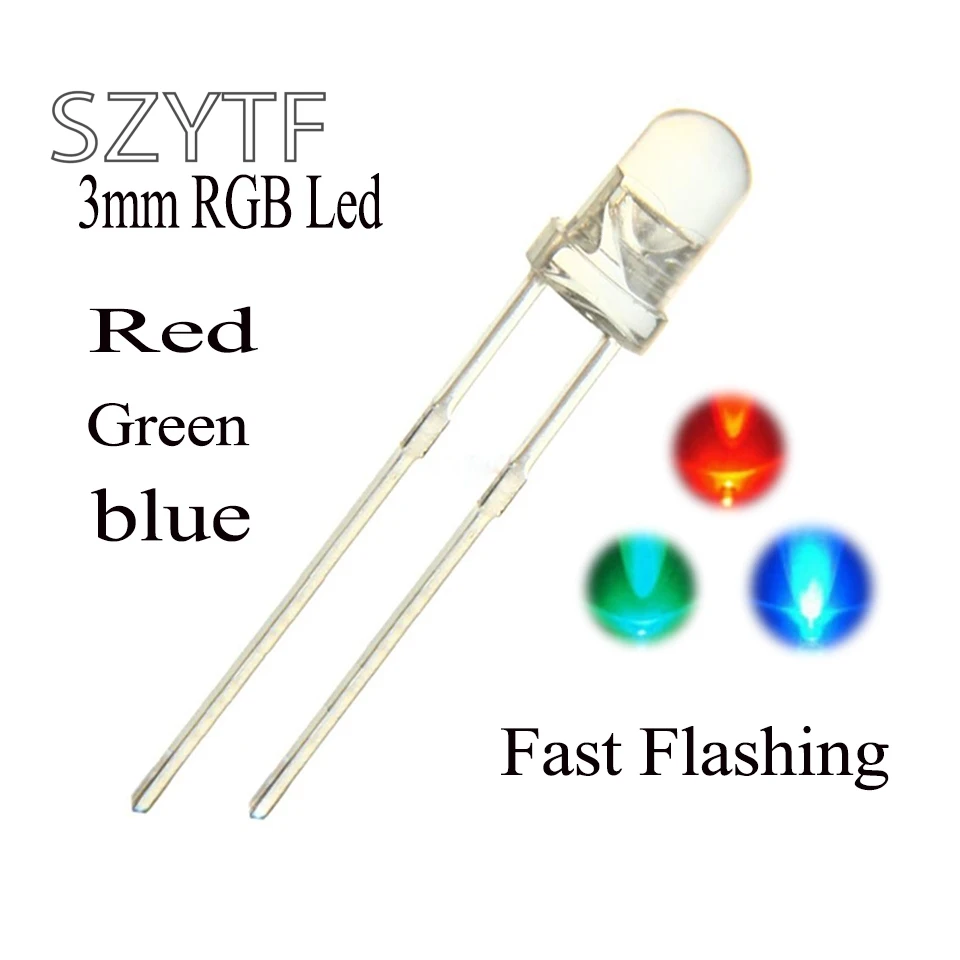 100 шт. 3 мм прозрачный круглый светильник, излучающий диод, медленный мигающий светодиодный RGB мигающий многоцветное мерцание, ультра яркий